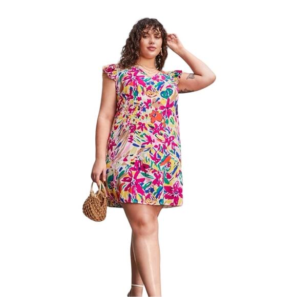 SHEIN Dresses & Skirts - SHEIN VCAY Plus Multicolor Floral Print Cap Sleeve Sheath Dress 0XL